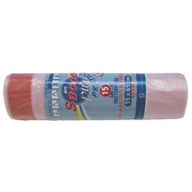 ROTOLO 15 SACCHI C/MAN 55X65 CM ROSA