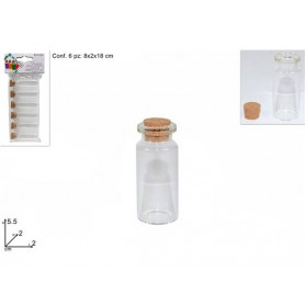 BOTTIGLIETTE AMPOLLE VETRO TAPPO SUGHERO SET 6PZ