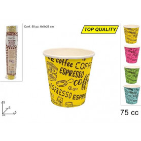 BICCHIERI CARTA PER CAFFE" 75CC (TOP QUALITY) 50PZ COLORATO COFFEE 4 ASS