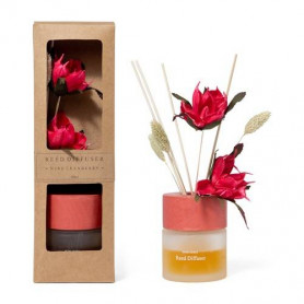 DIFFUSORE DI ESSENZA BACCHETTI FIORE RED WINE IN VETRO 100 ML 9,5X7,5XH.30 cm  IN SCATOLA REGALO