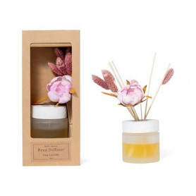 DIFFUSORE DI ESSENZA BACCHETTI FIORE LAVANDER LILAC IN VETRO 100 ML 11,5X8,5XH.26,5 cm  IN SCATOLA AVANA