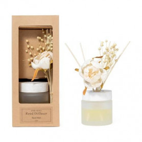 DIFFUSORE DI ESSENZA BACCHETTI FIORE BASIL MINT IN VETRO 100 ML 11,5X8,5XH.26,5 cm  IN SCATOLA AVANA