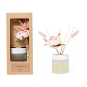 DIFFUSORE DI ESSENZA BACCHETTI FIORE ROSA IN VETRO 100 ML 11,5X8,5XH.26,5 cm  IN SCATOLA AVANA