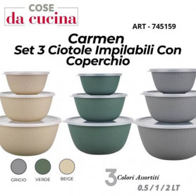 SET 3 CIOTOLE CARMEN IMPILABILI C/COPERCHIO 0.5/1/2 LT