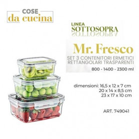 MR FRESCO SET 3 CONTENITORI ERMETICI RETT. TRASP. 800/1400/2300 ML