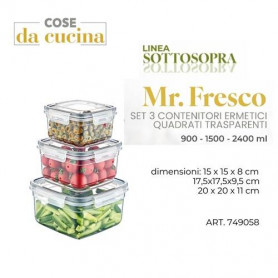 MR FRESCO SET 3 CONTENITORI ERMETICI QUAD. TRASP 900-1500-2400 ML