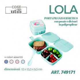 LOLA PORTAPRANZO ERMETICO C. POSATE E DIVISORI  14X18X7,5 CM COL. ASS.