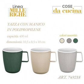TAZZA CON MANICO IN PP COL. ASS. 400  ML- LINEA MILLE RIGHE