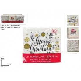 TOVAGLIOLI 2 VELI 33*33CM 20PZ DECORO MERRY CHRISTMAS 3ASS IN DISPLAY